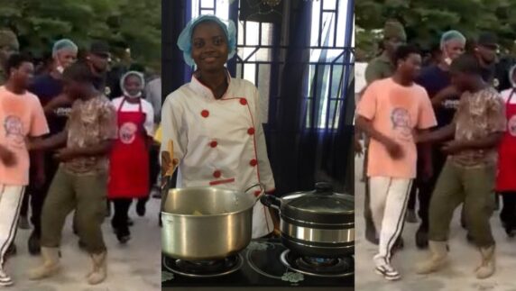"6hours to go" - Chef Dammy returns from break to break Hilda Baci's cooking record, surrounded by multiple bouncers (Video)