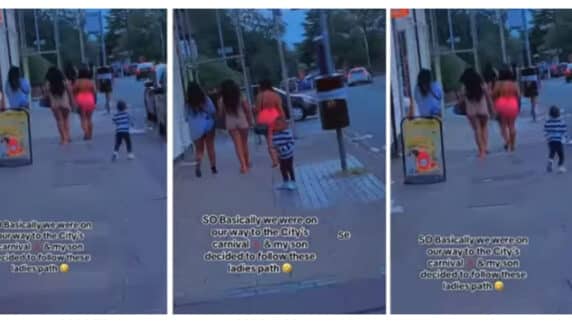 Nigerian mother in shock as her little son strays from her side, follows three irresistible curvy ladies