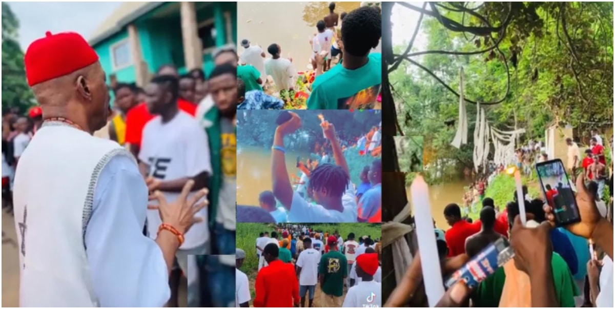 Hundreds of yahoo boys seen heading to 'special river' for blessings as directed by native doctor (Video)