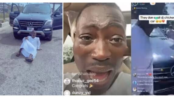  DJ Chicken left heartbroken as area boys damage his new Benz during clash in Lagos (Video)