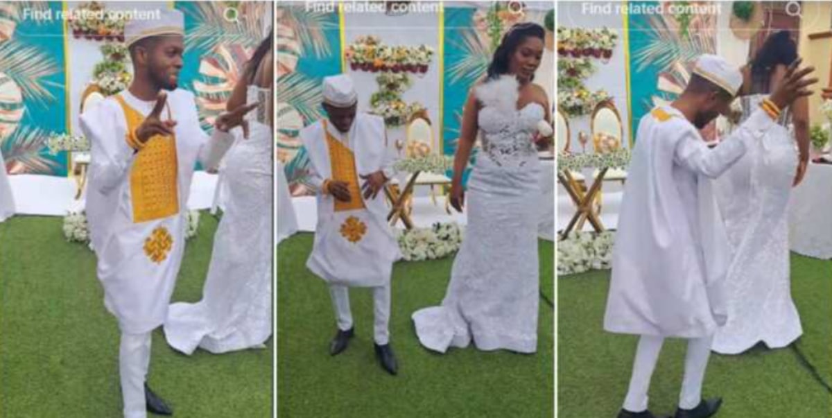 Tall bride causes a stir as she appears uninterested despite her small-sized groom's groove on their wedding day