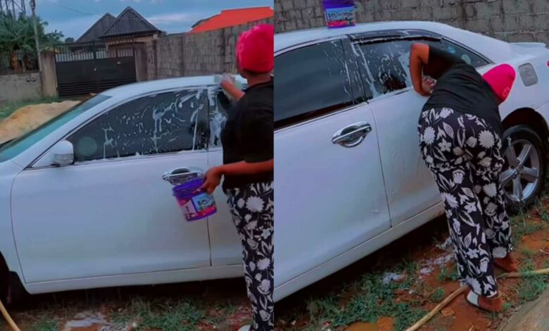 Jealous girlfriend washes boyfriend's car