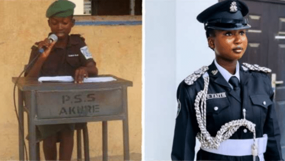 Nigerian lady causes a stir by sharing throwback photo from police secondary school days to becoming a police officer