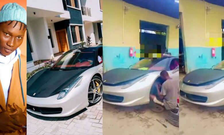Fans react as car suspect to be Zinoleeky's Ferrari is seen at mechanic shop 6 months after purchase