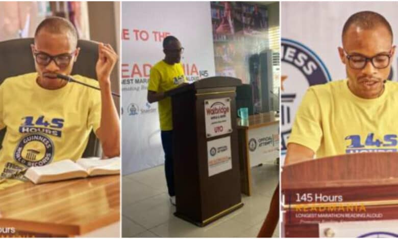 "Book-a-thon" - Nigerian man approved by Guinness World Records begins 145-hour reading marathon
