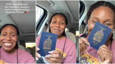 Nigerian lady over the moon as she becomes Canadian citizen after 9 years in Canada, proudly flaunts her blue passport