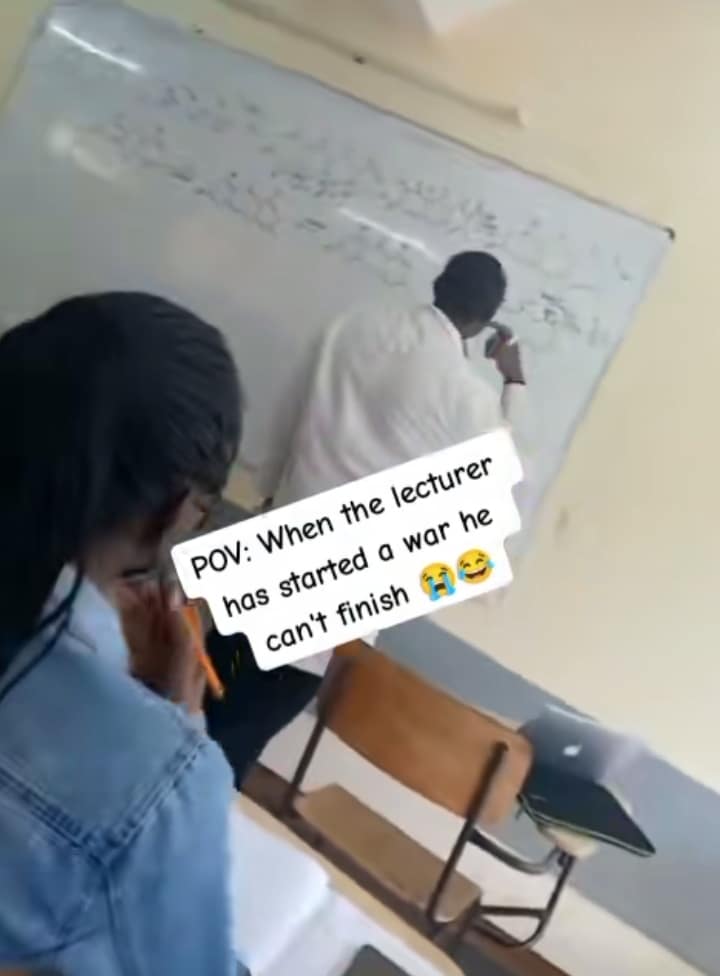 "Chemistry is not easy" – Students laugh at lecturer who is unable to finish solving science question 