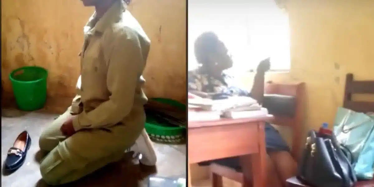 “This has to be a skit” — Reactions after NYSC corp member is forced to kneel by proprietress