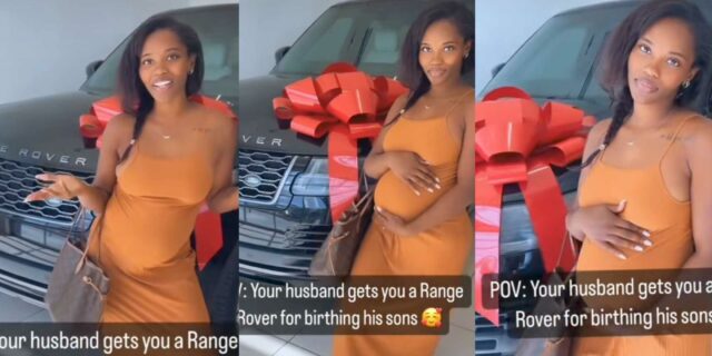 "Thank you for giving me sons" – Man blesses wife with Range Rover, video stuns many