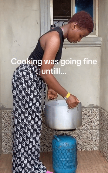 Moment Nigerian chef poured huge pot of food on floor while doing TikTok video