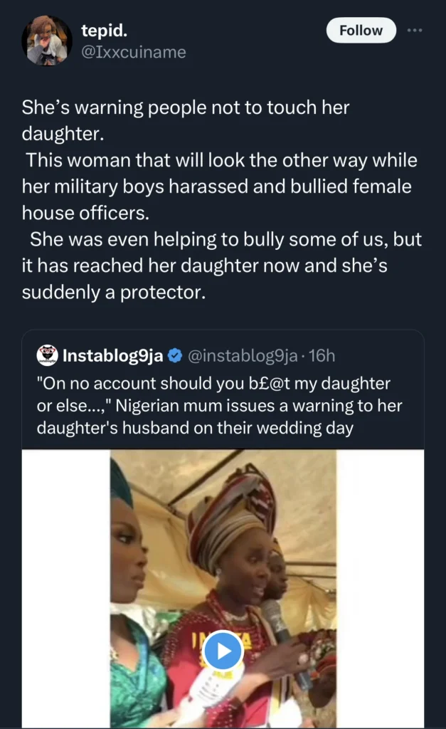 “So Mrs no-nonsense sef na bully” — Reactions as medical doctor calls out brides’s mother for bullying her in hospital 