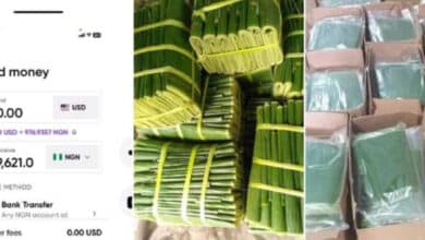 "Omo banana leaf sef don travel lef me" - Netizens go gaga as Nigerian woman sells banana leaves in dollars abroad