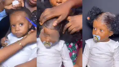 “Let babies be babies” — Netizens react angrily as mother installs frontal wig for her daughter for first birthday