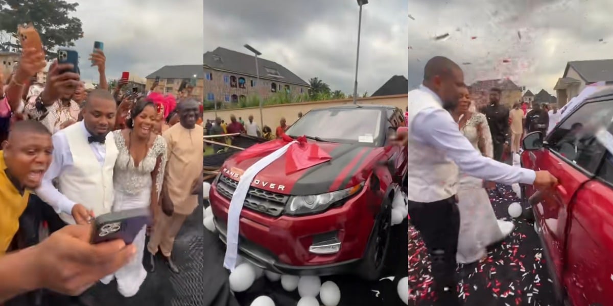 Groom turns heads on wedding day as he surprises his beautiful bride with brand new Range Rover