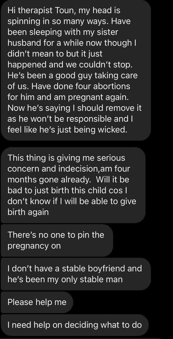 "No one to pin it on" - Lady seeks advice after getting pregnant for sister's husband for the fifth time