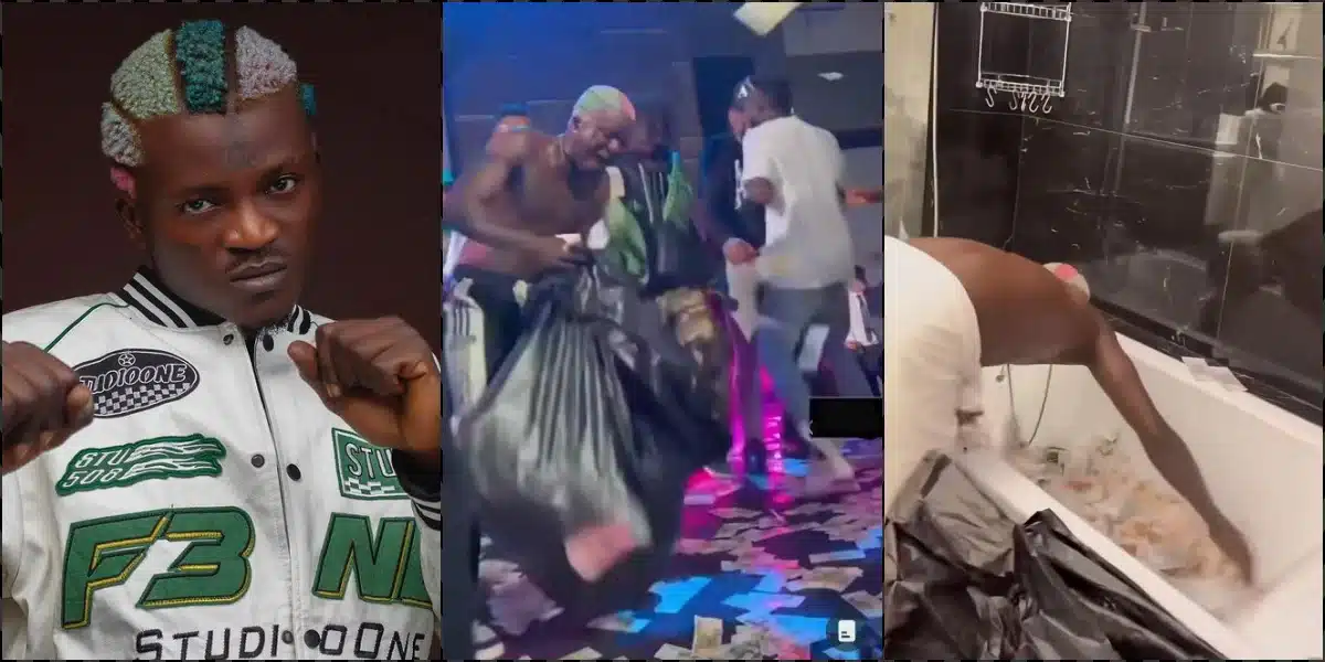 Portable flaunts pile of money sprayed on him at a club in Russia