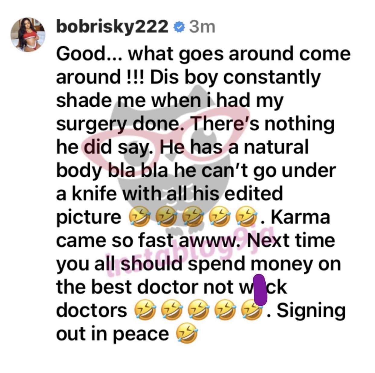 "Karma came so fast awww" - Bobrisky mocks Jay Boogie as he fights for his life after failed surgery