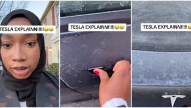"What could be wrong" - Lady shocked as she gets dressed to go somewhere, only to find out her car door has completely frozen