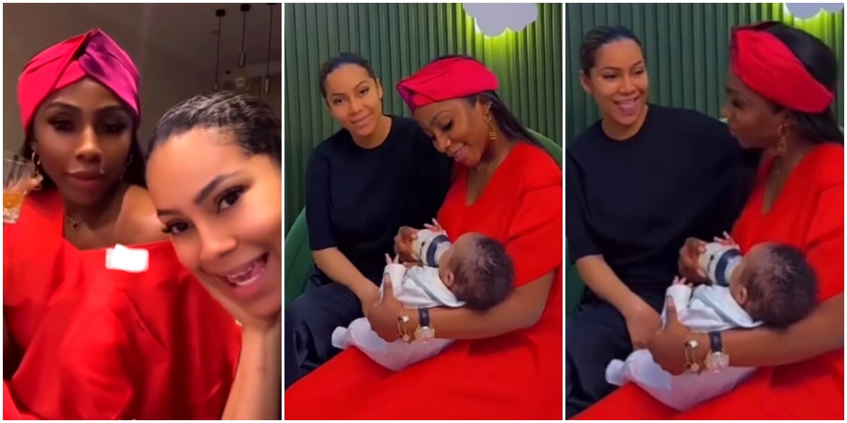 "God when" – Mercy Eke gushes over Maria's son as she visits for the first time