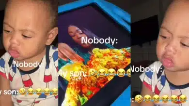 “Feed that baby” — Reactions as little boy salivates as he watches video of woman eating