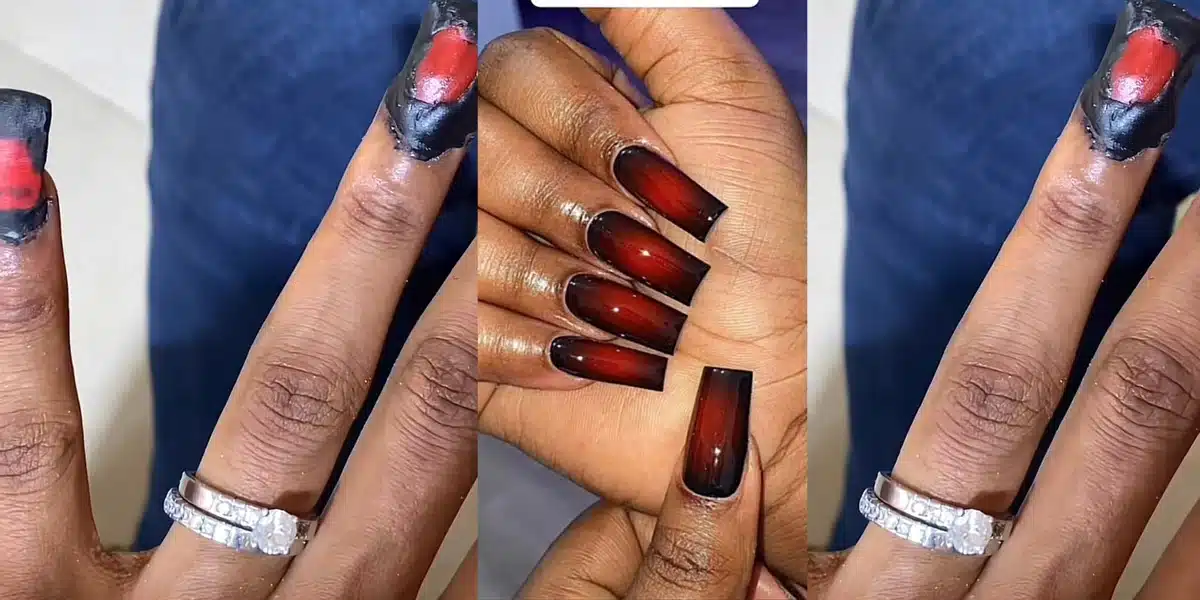 “This one na fingers of the gods” — Lady shows off nails a client got from a “nail technician”