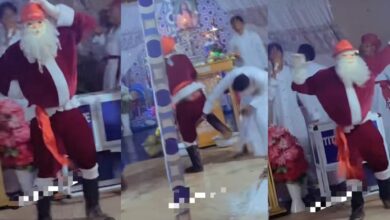 "Wetin be this?" - Celestial church causes buzz online as they invite a twerking 'Santa Claus' to church program