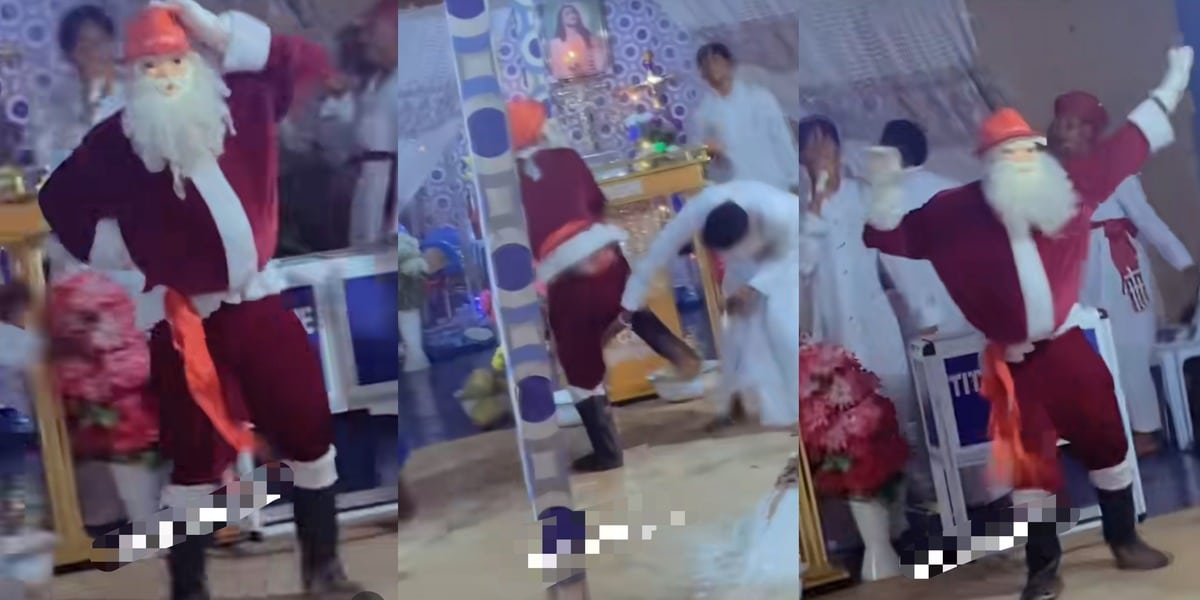 "Wetin be this?" - Celestial church causes buzz online as they invite a twerking 'Santa Claus' to church program