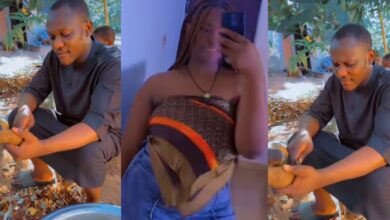 Nigerian man shocks many as he ends up peeling cassava at his girlfriend's family house during visit to see her parents