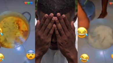 "Wife material don cook" - Boyfriend expresses shock as girlfriend cooks watery egusi soup and Eba as soft as Pap for him