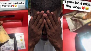 "‎Give the machine better blow" - Nigerian man causes stir, battles with bank ATM machine as it fails to dispense his ₦1k