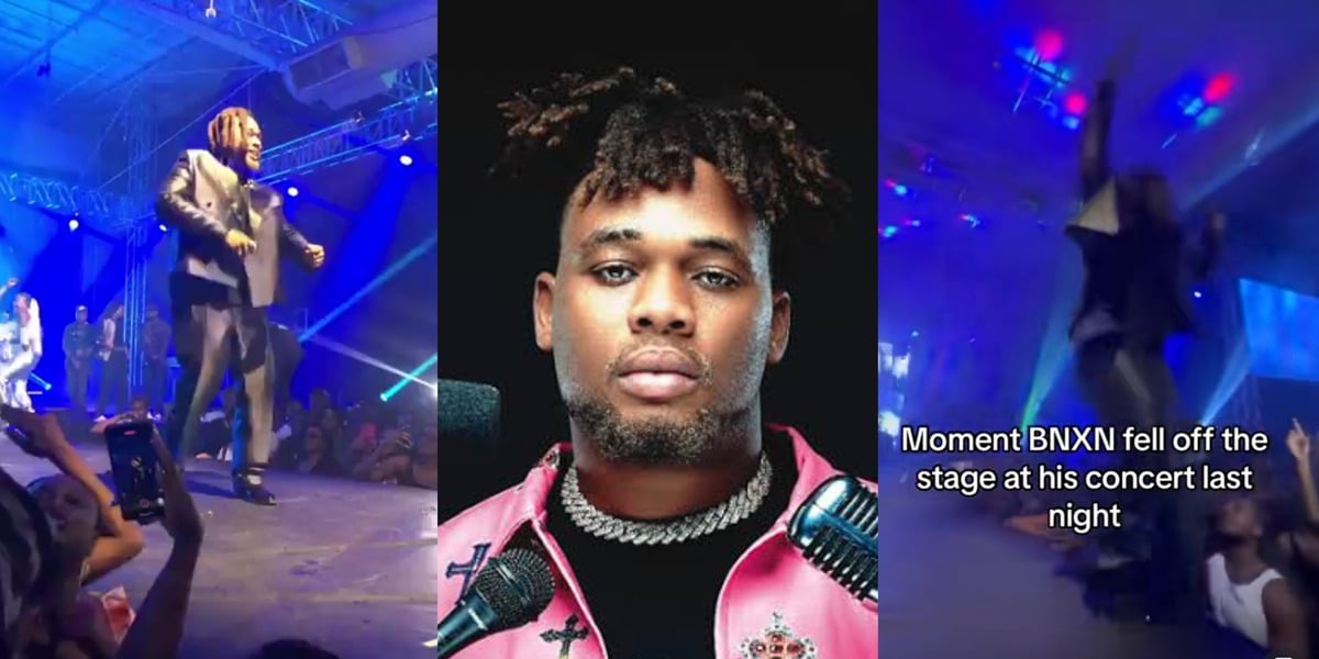 Heartbreaking moment as Bxnx falls off stage at his Lagos concert