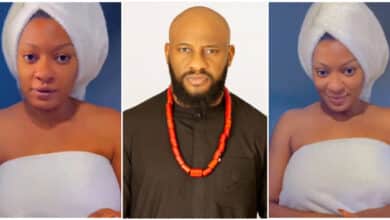 “I hope you took permission from your husband before you tie this towel?" - Reactions as May Edochie appears in towel in video
