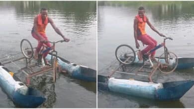 "It's actually working" - Bayelsa man stuns many as he builds water bicycle that rides on rivers