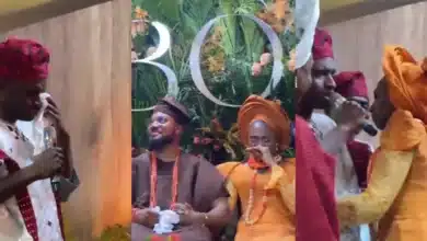 Emotional moment Tiwi and her twin brother shed tears as she ties the knot with Kunle Remi