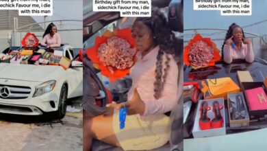 "Side chick favour me" - Beautiful side chick gets Mercedes-Benz, money bouquet, other gifts on New Year's Eve