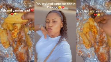 "I got fish and yam instead" - Nigerian lady displeased as she finds yam inside barbecue fish ordered from Oshogbo