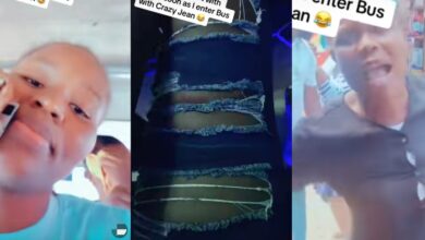 "If you're dey find ashawo, go direct to church - Female preacher confronts bus passenger wearing crazy jeans