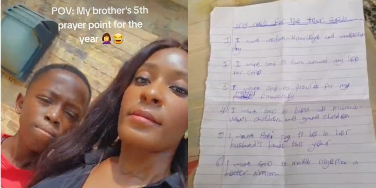 "I want aunty joy to be in her husband's house" - Little boy's prayer points for 2024 raise eyebrows on social media
