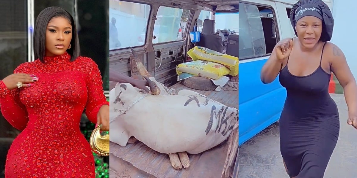 "I'm so overwhelmed with happiness" – Destiny Etiko receives cow, bags of rice as New Year gift