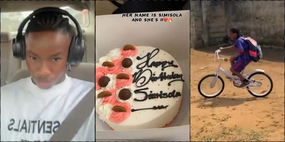 Moment big brother surprises sister with bicycle, cake after missing her birthday