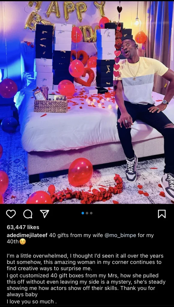 Adedimeji Lateef positively shocked as he receives 40 gifts from wife on his 40th birthday 