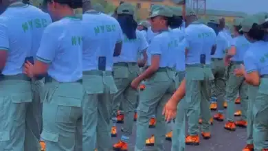 “Una don turn grown man to ring light” — Reactions as female NYSC corpers use man as a tripod stand for video