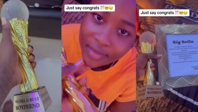 Beautiful Nigerian lady honors boyfriend with 'World's Best Boyfriend' award and heartfelt gifts on Valentine's Day