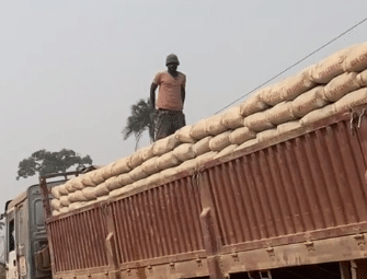 Nigerian lady stuns many as she begins cement business, brings in a huge truck to offload hundreds of bags