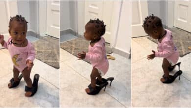 "Why do they like wearing bigger shoes?" - Little girl causes buzz online as she's seen slaying in her mum's oversized high heels