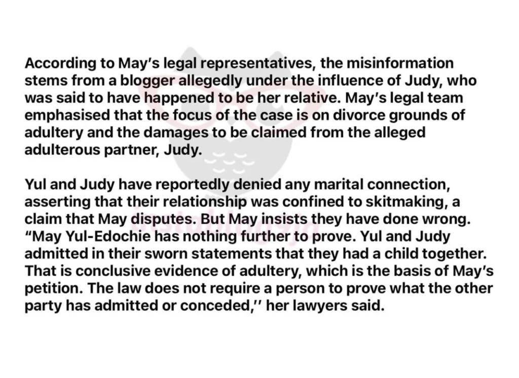 “Yul claimed he never married Judy and they were just acting skits” — May’s Lawyer reveals 