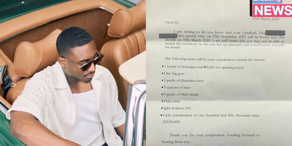 “One big goat, 5 cartons of beer, N150,000…” — Tenant confused as he receives list of items to contribute for his late landlord’s burial