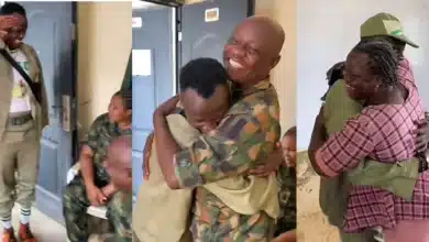 Heart melting moment NYSC Corper visit parents at their work place with his NYSC uniform