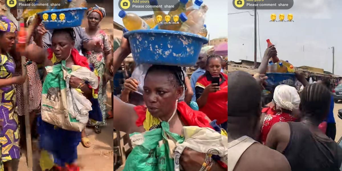 "She stole what's on her head" - Elderly woman caught stealing cooking oil faces public humiliation in market square