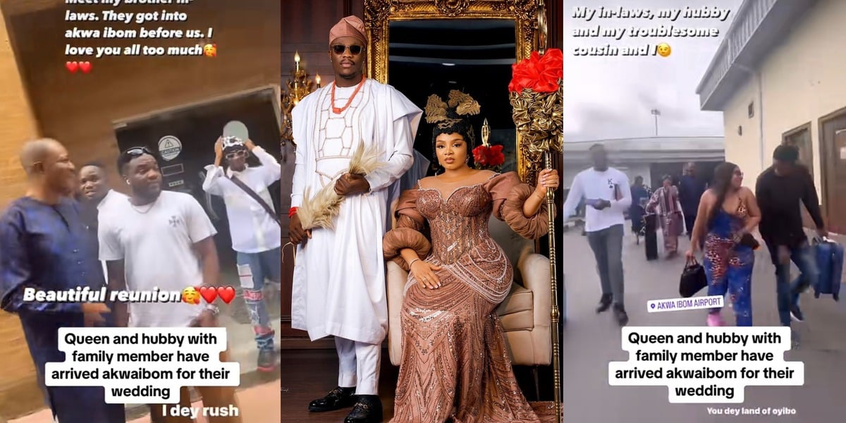 "Meet my in-laws" - Beautiful scene as Queen welcomes brother, sister-in-laws to Akwa Ibom for wedding to fiancé